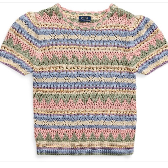 polo ralph lauren Polo Ralph Lauren Pointelle Short Sleeve Sweater L - Picture 3 of 5